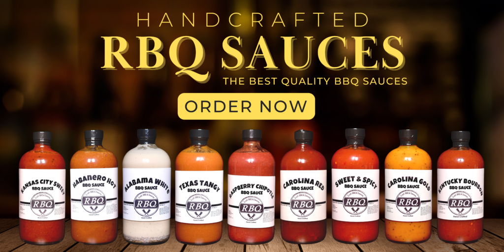 RBQ's 9 sauces lined up side by side