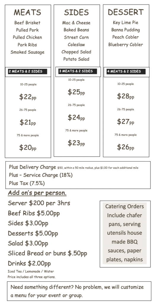 RBQ Catering menu 07/2025